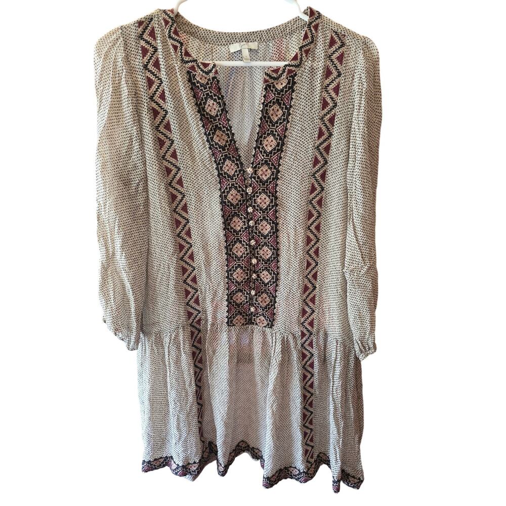 Joie Long Sleeve Blouse S Womens Sheer V Neck Sheer Aztec Boho Hippie Flowy